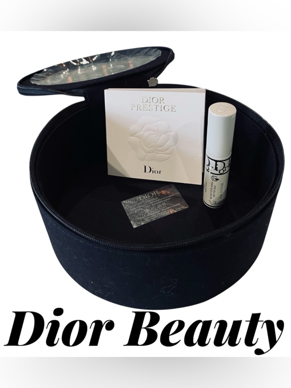 3 Piece Dior Black Circular Vanity Case with Mirror Bundle